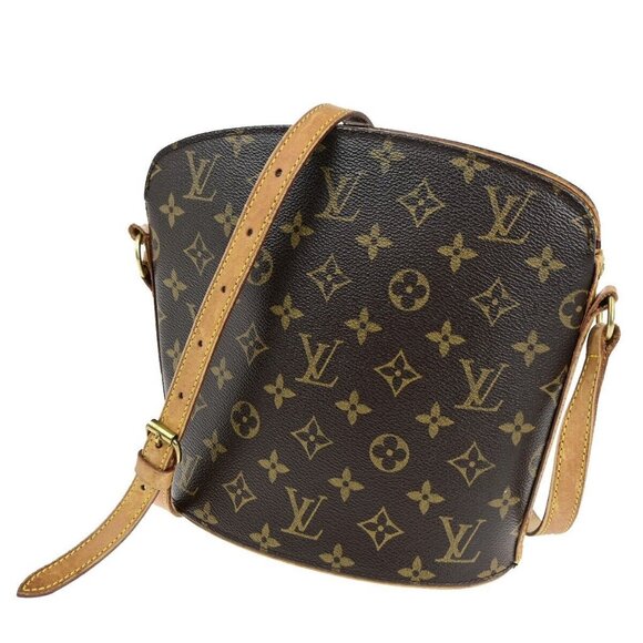 LOUIS VUITTON Logo Drouot Shoulder Bag Monogram Leather Brown - Picture 1 of 15